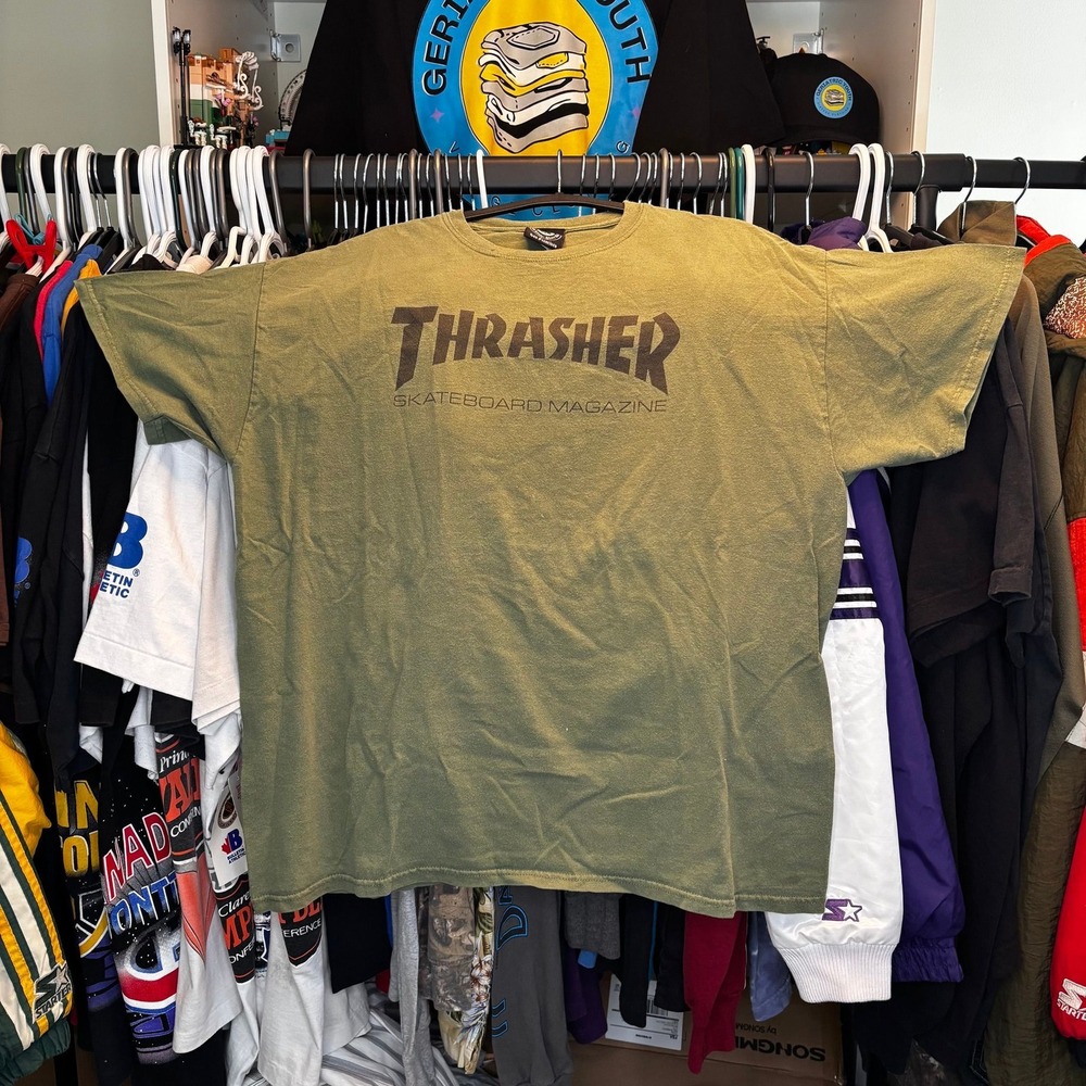 Thrasher Skateboard Magazine Olive Green Logo T Shirt XL